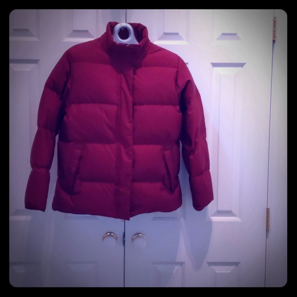 LL Bean down jacket. Color is Cranberry